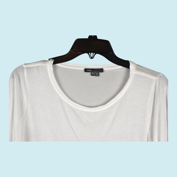 VINCE Shirt Women's Medium White Long Sleeve Contrast 100% Modal & 100% Silk - Picture 3 of 10